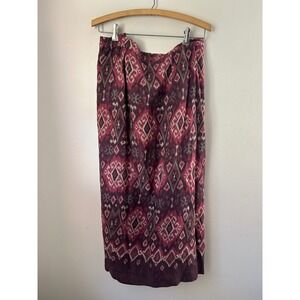 Vintage Rena‎ Rowan Women's 20W Burgundy Ikat Print Full Length Maxi Skirt